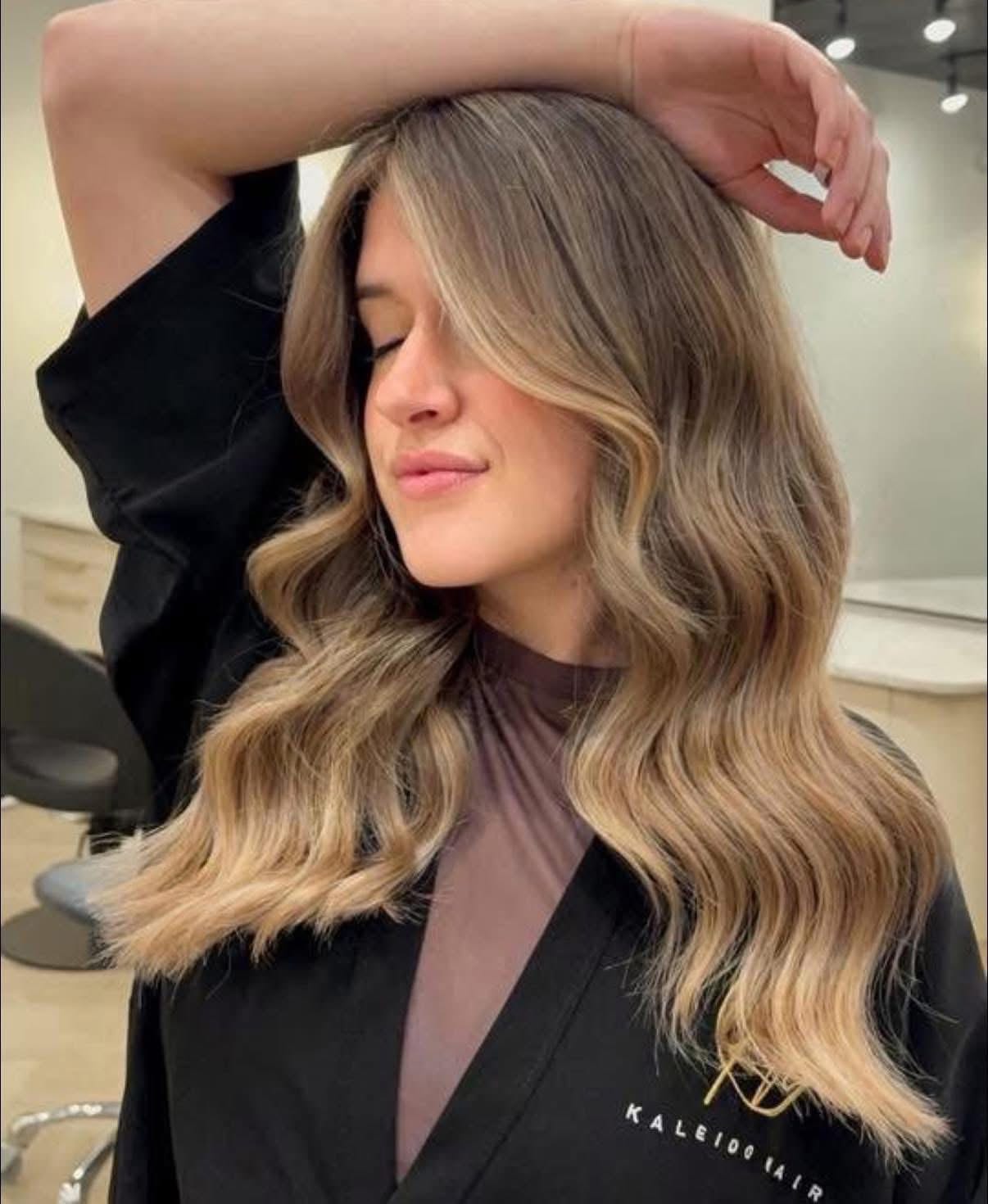 Lived-in balayage styled at Kaleido Hair Kingwood