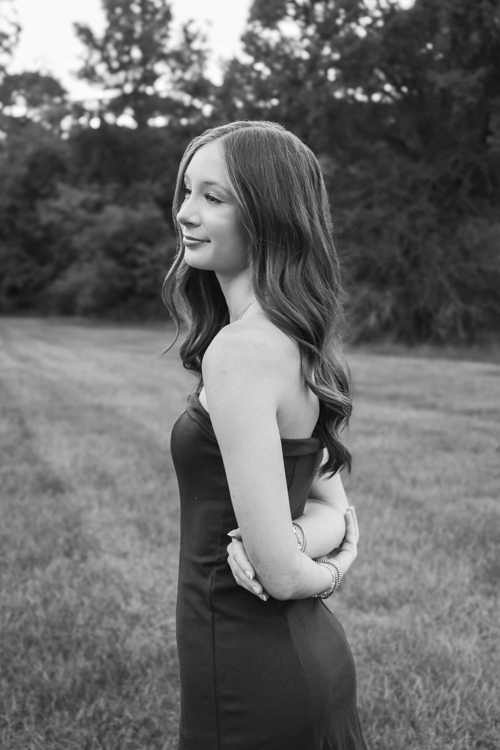 Black and white branding portrait in a black dress